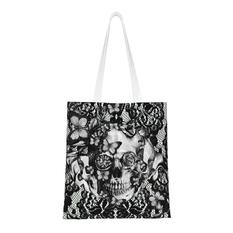 

Cute Printing Butterfly Lace Skull Pattern Tote Shopping Bag Reusable Canvas Shoulder Shopper Mexican Day Of The Dead Handbag