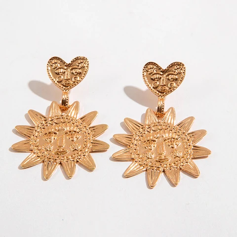 Tocona элегантные полые цветы солнцезащитный сплав серьги-гвоздики для женщин новые модные металлические массивные серьги золотого цвета ювелирные изделия в форме сердца