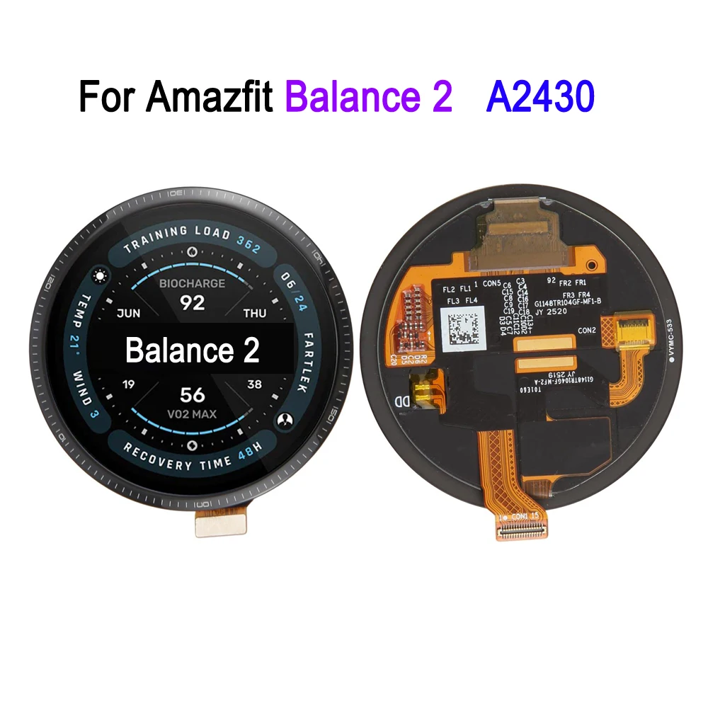 Фото AMOLED LCD-экран из сапфирового стекла 2-го поколения для Amazfit Balance 2, A2430, сенсорный дисплей для часов, запасная часть для ремонта и замены №1