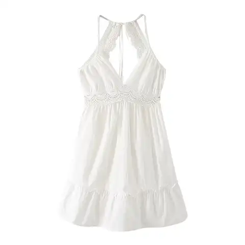 PB&ZA Women Mini Dress Neck-mounted White Dresses Sexy Backless Lace Beach Party Solid Holiday Mujer Vestidos Summer Clothes
