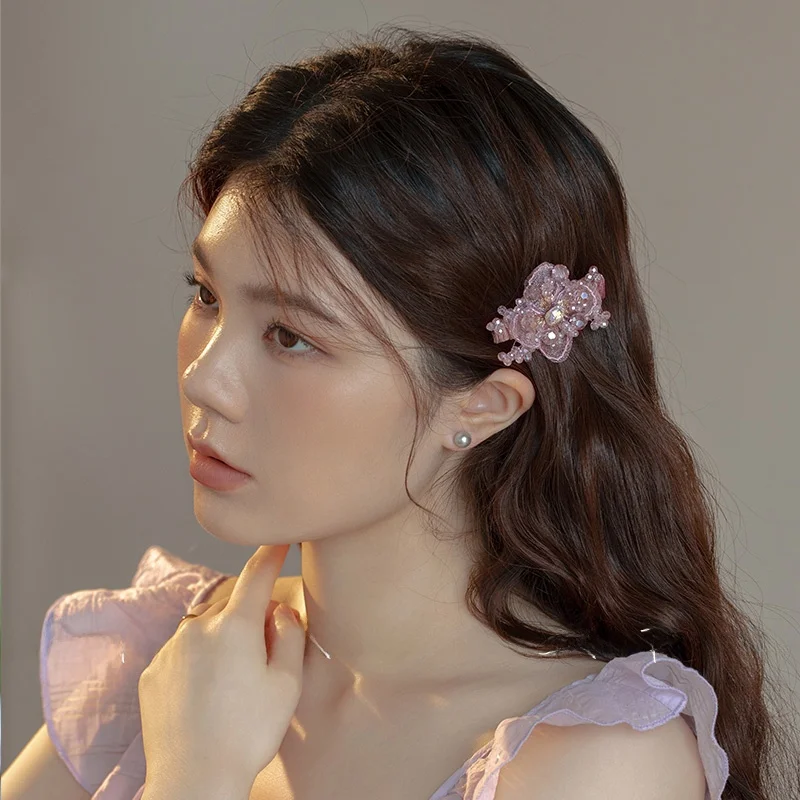 Hairpin Women 2024 New High end Heavy Industry Embroidery Duckbill Clip Side Temperament Bangs Headdress