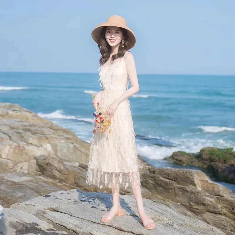 Новинка лета 2022 Сетчатое платье на бретелях Женская Высококачественная юбка в