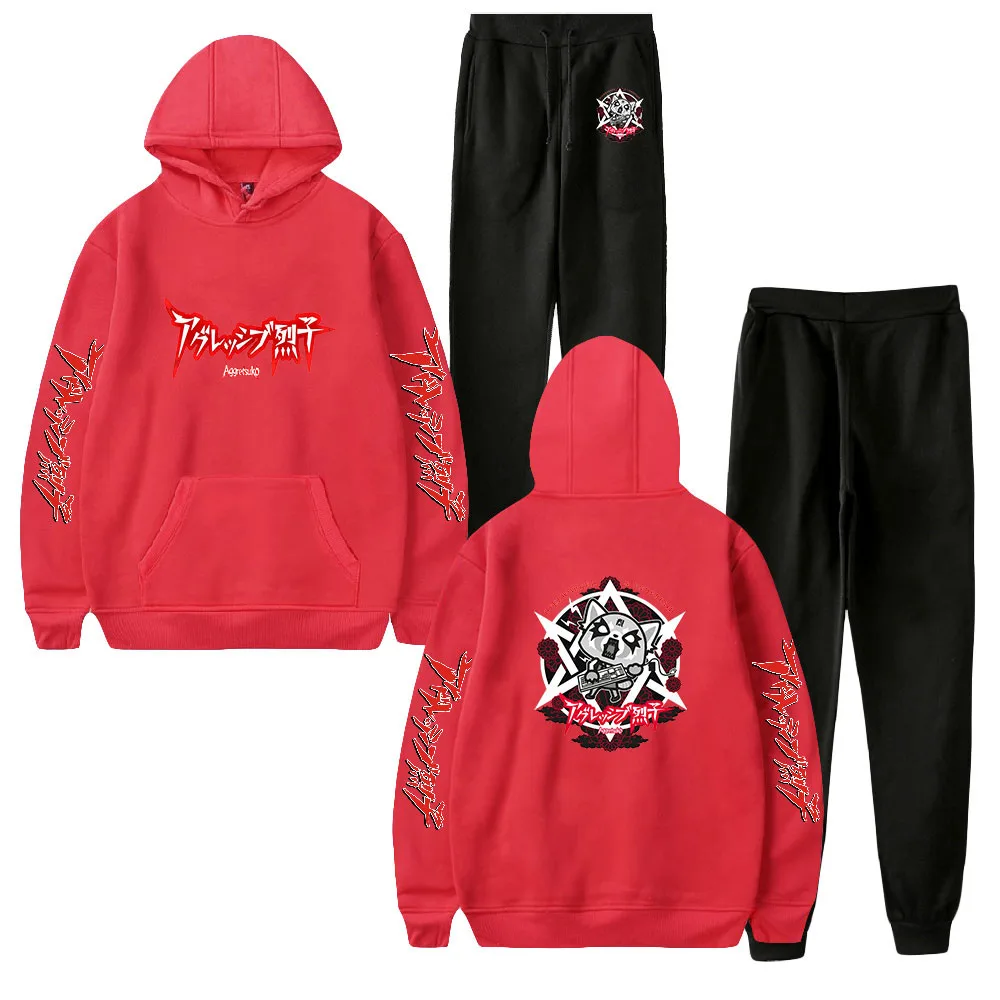 

Aggretsuko Two Piece Set Women/Men Anime Hoodies+Jogger Pants Hot Sale Casual Trendy Christmas Present Clothes