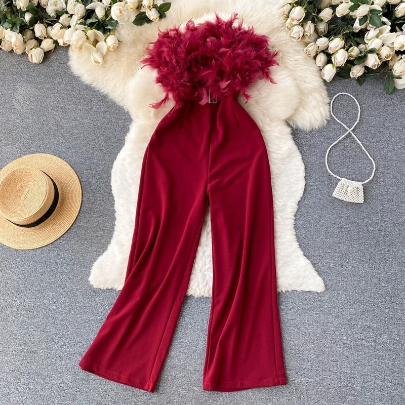 

Feathers Summer Loose Casual Y2k Fashion Trousers Romper Jumpsuit Women Ladies Sexy Tube Clothes Bodycon Jumpsuits Dropshipping