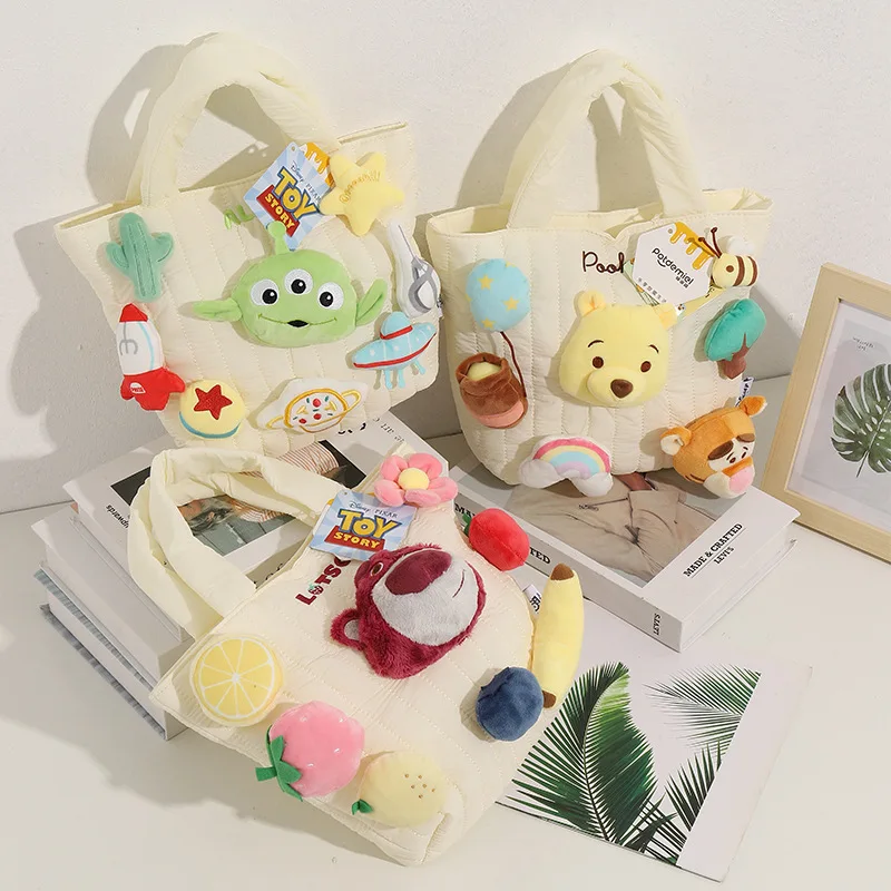 

Disney Anime Toy Story Series Stitch Lotso Bear Alien Winnie The Pooh Doll Accessories Shoulder Handbag Tote Bag Girl Kids Gift