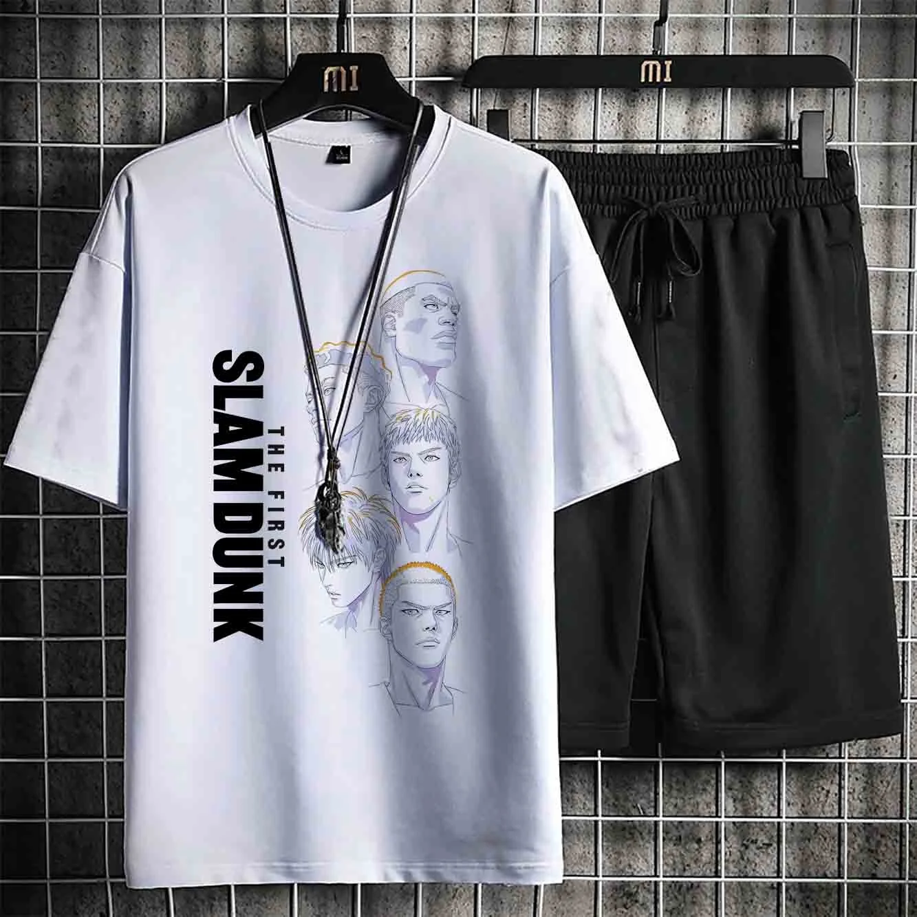 

Slam Dunk Cotton Printed Sportswear Men's Sports Suit Cotton T-Shirt Shorts 2-piece Japanese Anime Character Workout Sportswear