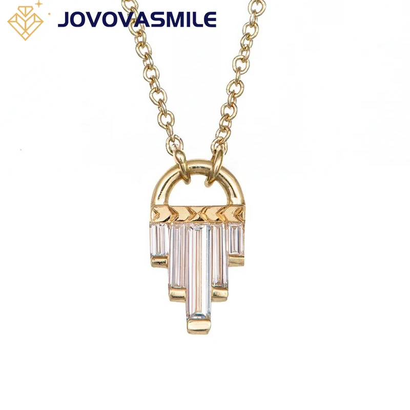 

JOVOVASMILE Moissanite 14k Pure Gold Necklace Lock Pendant 0.2cttw Baguette Shape 45cm Chain Luxury Jewelry Christmas Best Gift