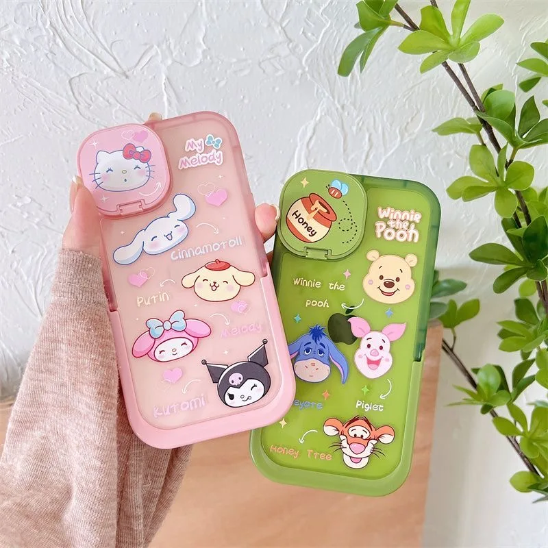 

Cartoon Stand Mirror Winnie the Pooh Kuromi Phone Cases For iPhone 13 12 11 Pro Max XR XS MAX Dropresistant silicone transparent