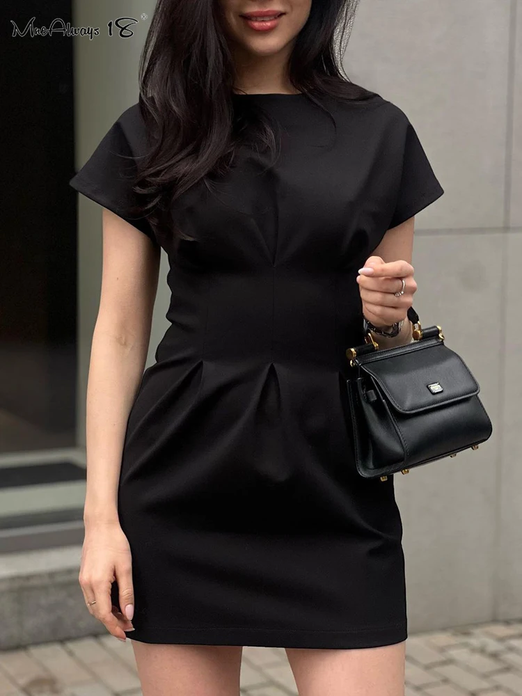 

Mnealways18 Elegant Little Black Mini Dress Women Short Sleeve O-Neck Slim Bodycon Dresses 2023 Office Ladies Classy Dress Chic