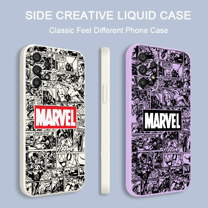 

Avengers Marvel Logo Comics Phone Case For Samsung A73 A53 A33 A52 A32 A23 A22 A71 A51 A21S A03S A50 A30 5G Liquid Rope Cover