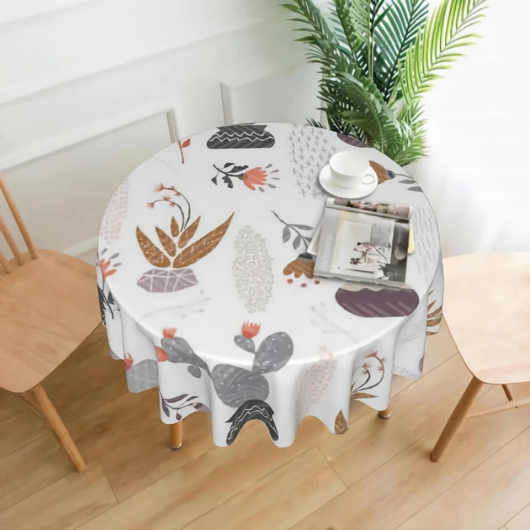 

Круглая скатерть из полиэстера с изображением кактуса и растений, водонепроницаемая скатерть для кухонного стола, 60 дюймов