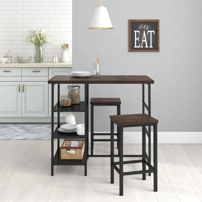 

Mainstays 3 Piece Dining Pub Set Counter Height with Backless Barstools, Espresso kitchen table and chairs