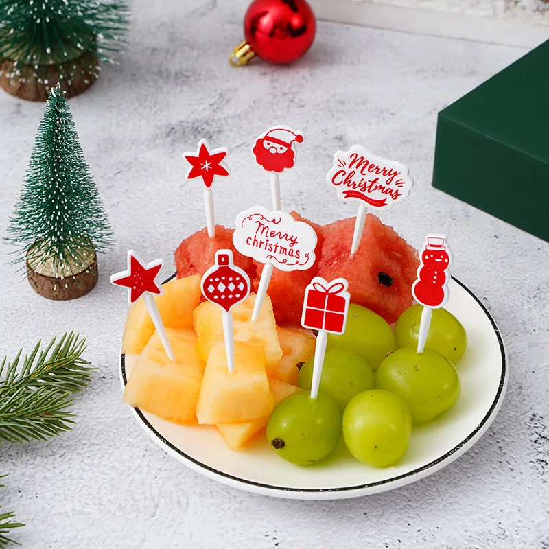 

Merry Christmas Animal Fruit Fork Food Grade Plastic Mini Cartoon Kids Cake Fruit Toothpick Bento Lunch Bento Party Decoration