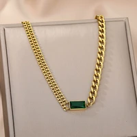 stainless steel green square zircon cuban chain bracelet necklace pendant for women choker chains unisex wrist jewelry gift