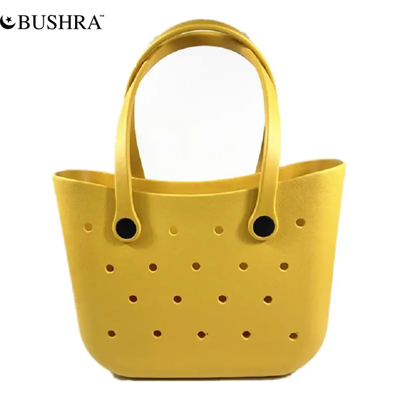Silicone Large Beach Bags Trendy Ladies Shoulder Bag Candy Color EVA Beach Tote Bog One Side Holes Holiday Urban Waterproof Bag