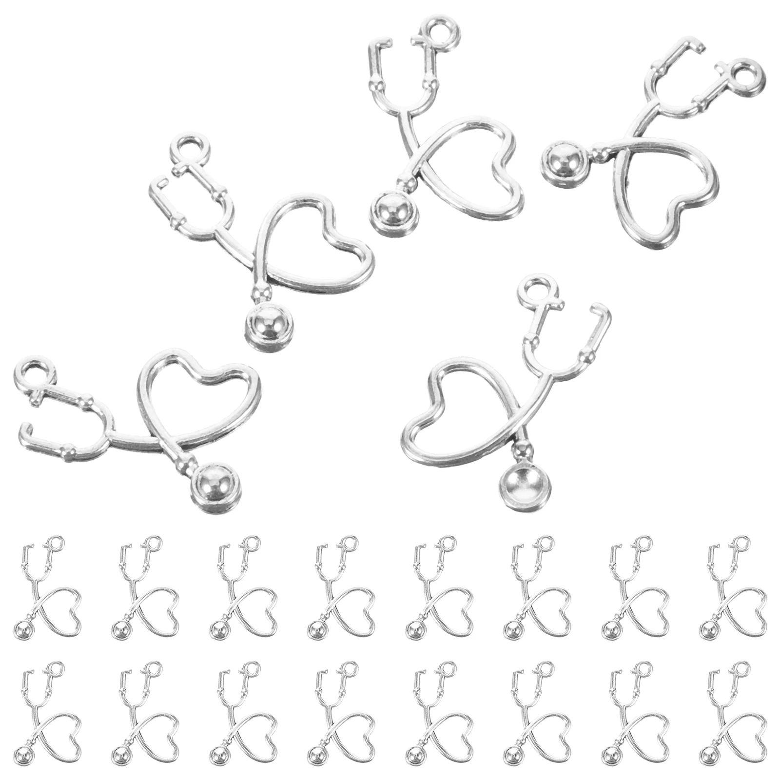 

50pcs Alloy Heart Stethoscope Pendants DIY Charms Jewelry Making Accessory for Necklace Earrings ( Silver)