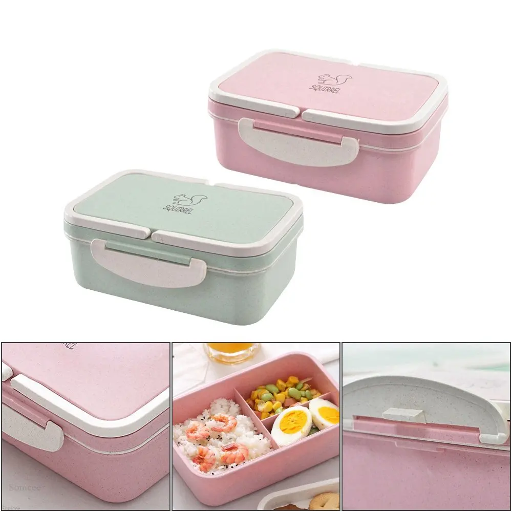 1100ml Lunch Box Bento Food Container Wheat Straw Microwave 3 Compartments Thermal Lunch Boxes For Food Container Bring To Work images - 6