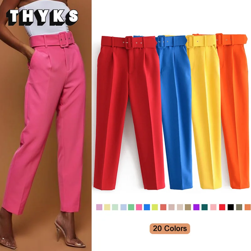 

Woman Career Pant Office Lady Traf Straight Harem Pants Belt Casual Ankle Length Elegant Pleated Trousers Female 2023 Spring
