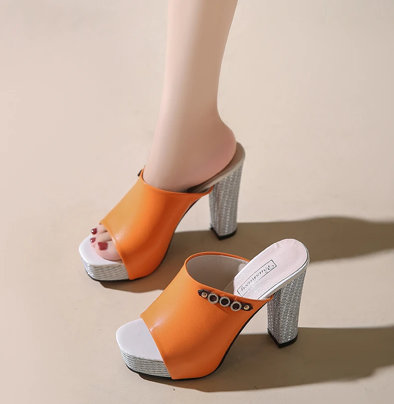 

Brand Woman High Platform Slippers 12CM Heel Slipper Transparent Mule Femme Summer Slippers Women Slides Shoes Woman Plus Size