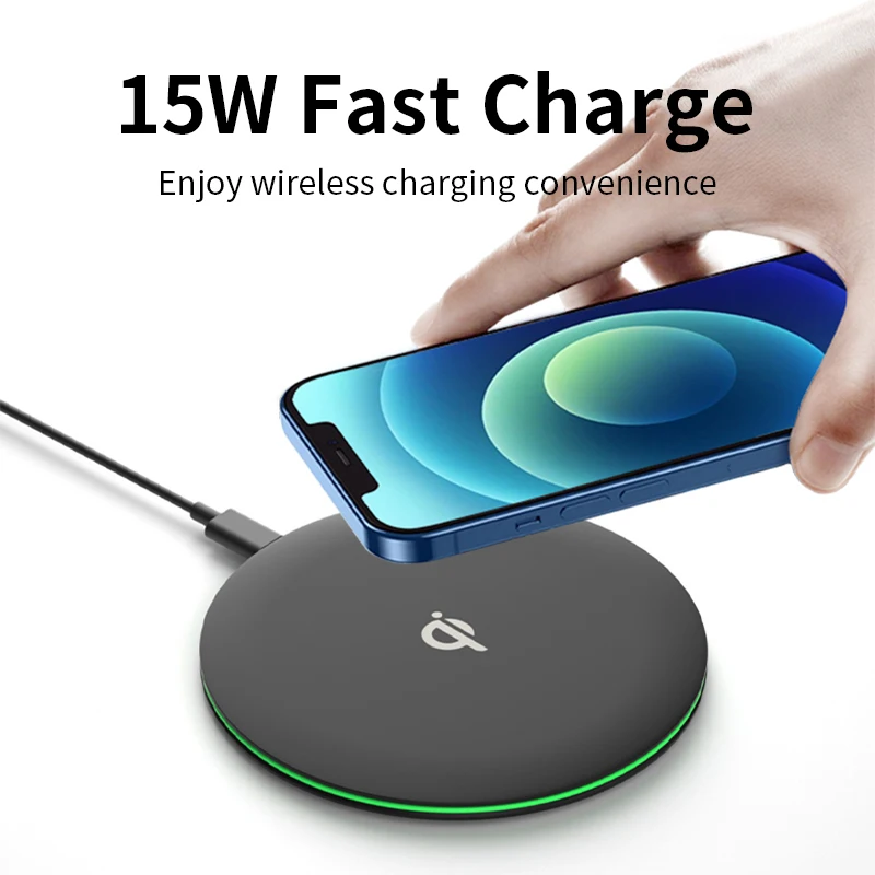 

2023 Qi Wireless Charger 15W Fast Portable Wireless Charger Pad for iPhone 14 13 12 11 Pro Max Samsung Galaxy S22 Xiaomi Station