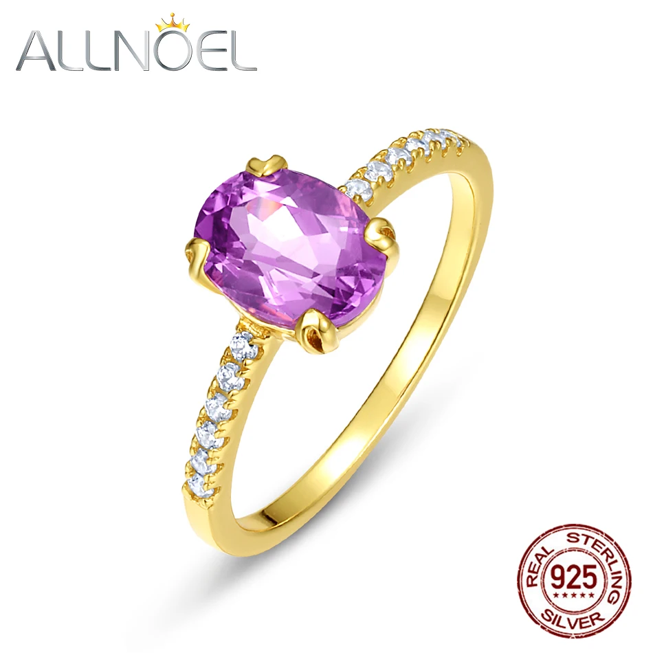 

ALLNOEL Solid 925 Sterling Silver Ring Natural amethyst Luxury Wedding Rings for Women 2021 New Designer Fine Jewelry Hot