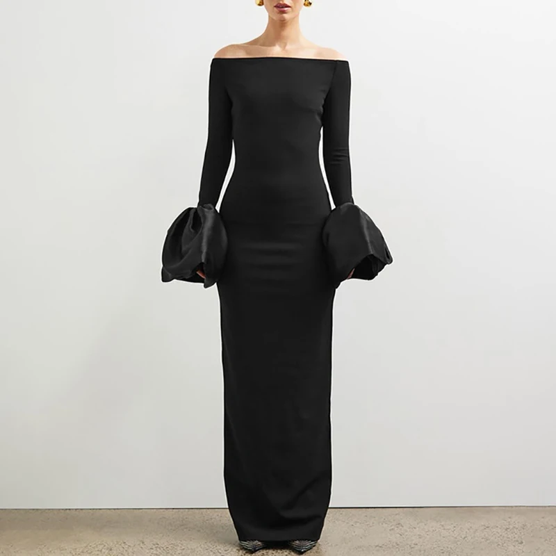 Женское элегантное длинное платье с разрезом на шее 2024 повседневное