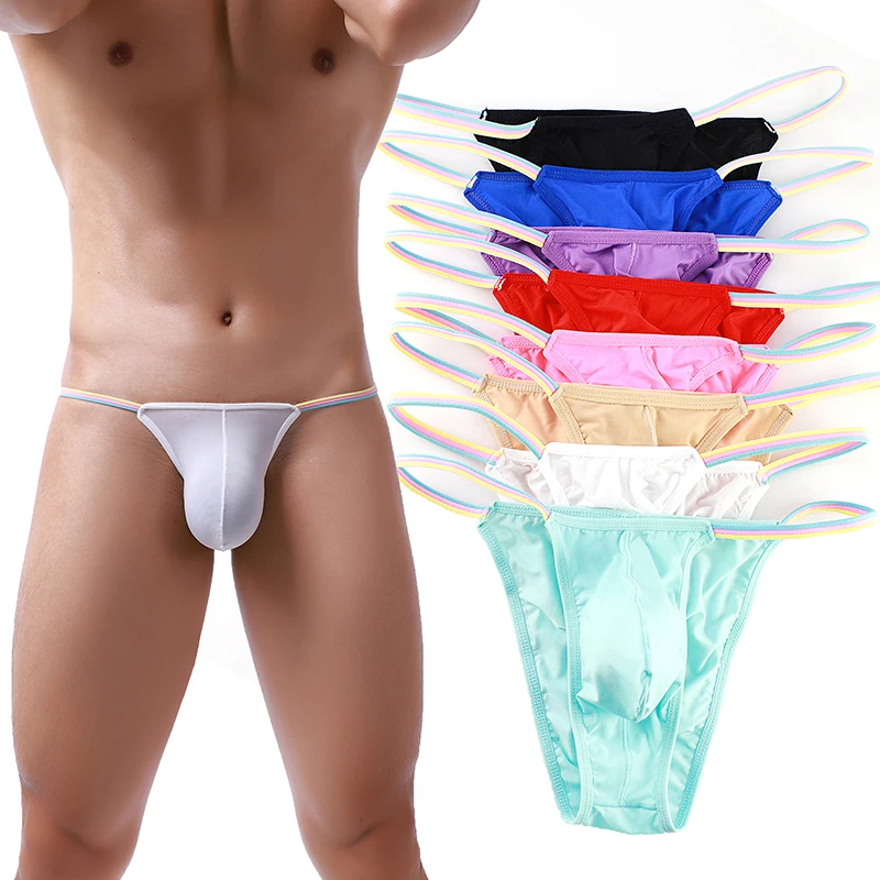 

4PCS/Lots Men Briefs Jockstrap String Homme Ice Silk Slip Sissy Underwear Ultra Thin Sheer Panties Bugle Pouch Thongs Underpants