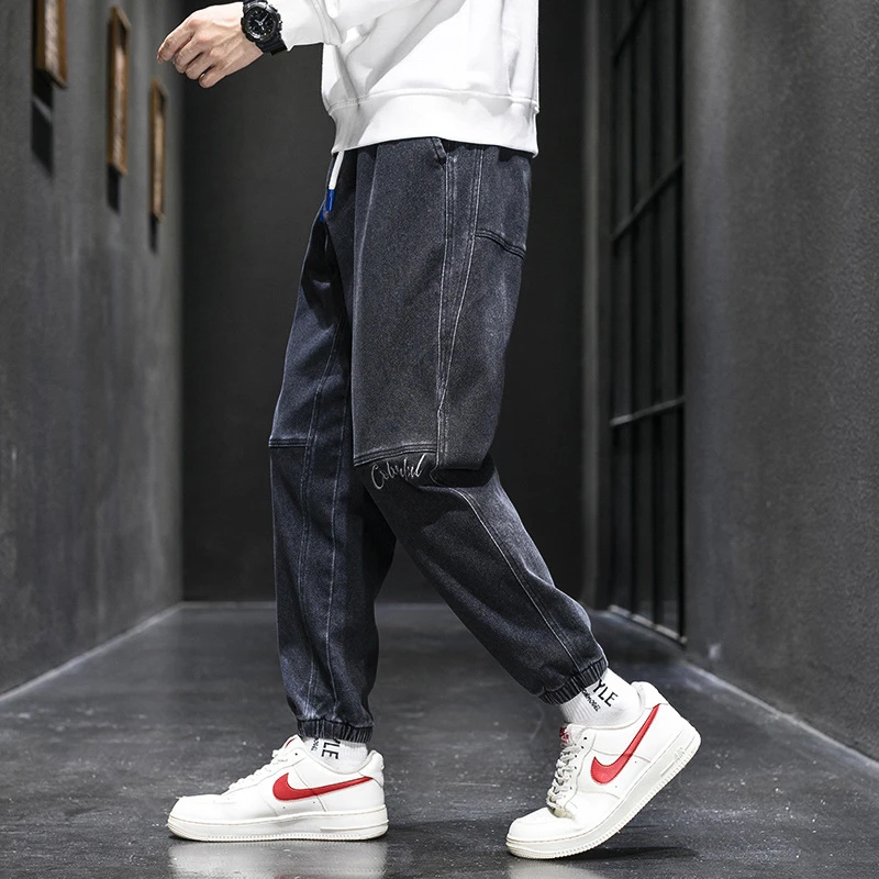 EH·MD® Bunched Feet Harlan Embroidered Jeans Men's Big X Logo Seven Styles Of High Street Zipper Slim Pencil Pants For Comfort