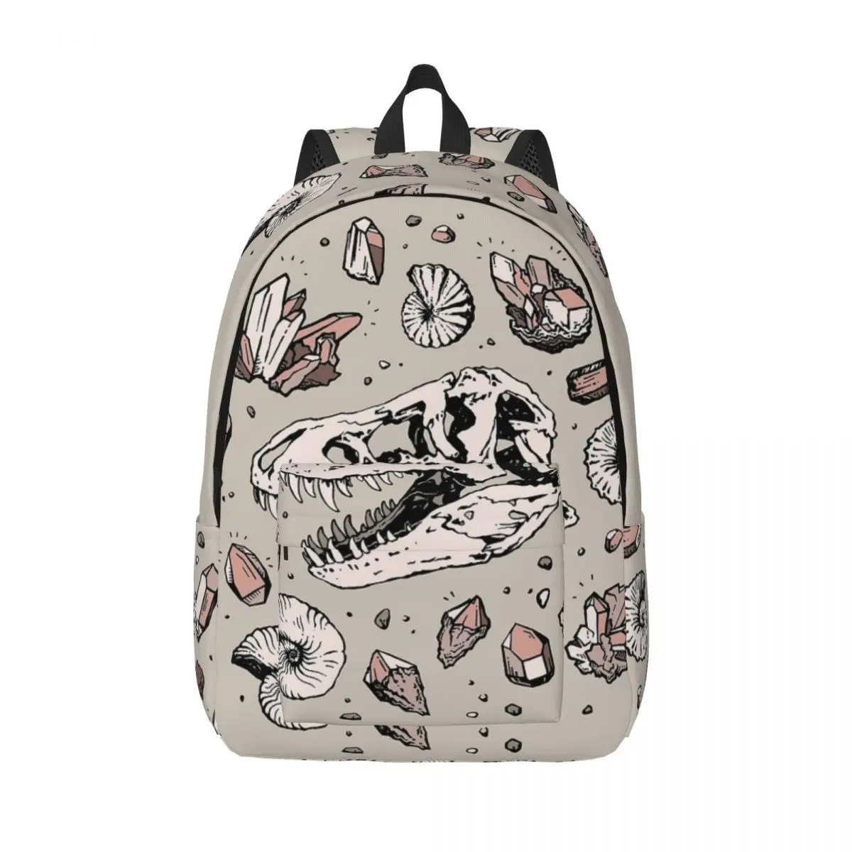 

Rose Quartz Dinosaur Skull Fossil Art Backpack for Men Women Cool Student Work Daypack Dino Laptop Shoulder Bag Gift