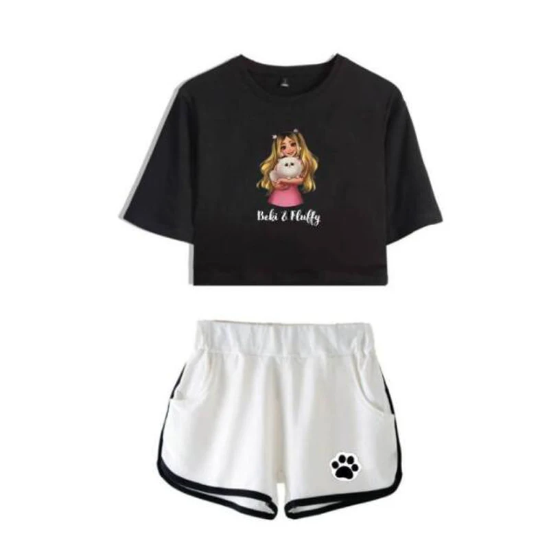 

New Fashion Rebekah Wing Merch Beki & Fluffy Tracksuit Women T-shirt Two Piece Set Crop Tops+Shorts Outfits Casual Sportwear