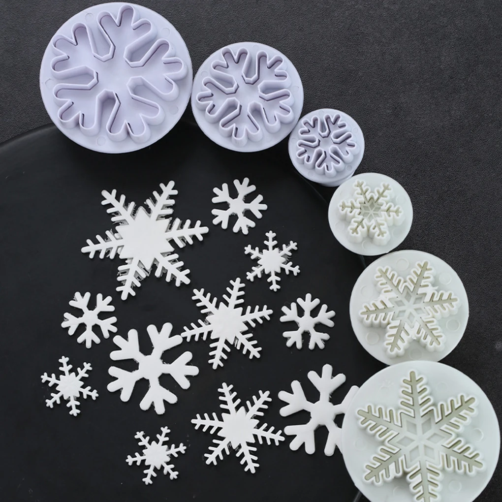 

6pcs/Set Snowflake Plunger Mold Cake Decorating Tool Biscuit Cookie Cutters Cupcake Mould Fondant Cutting Pastry Cutter