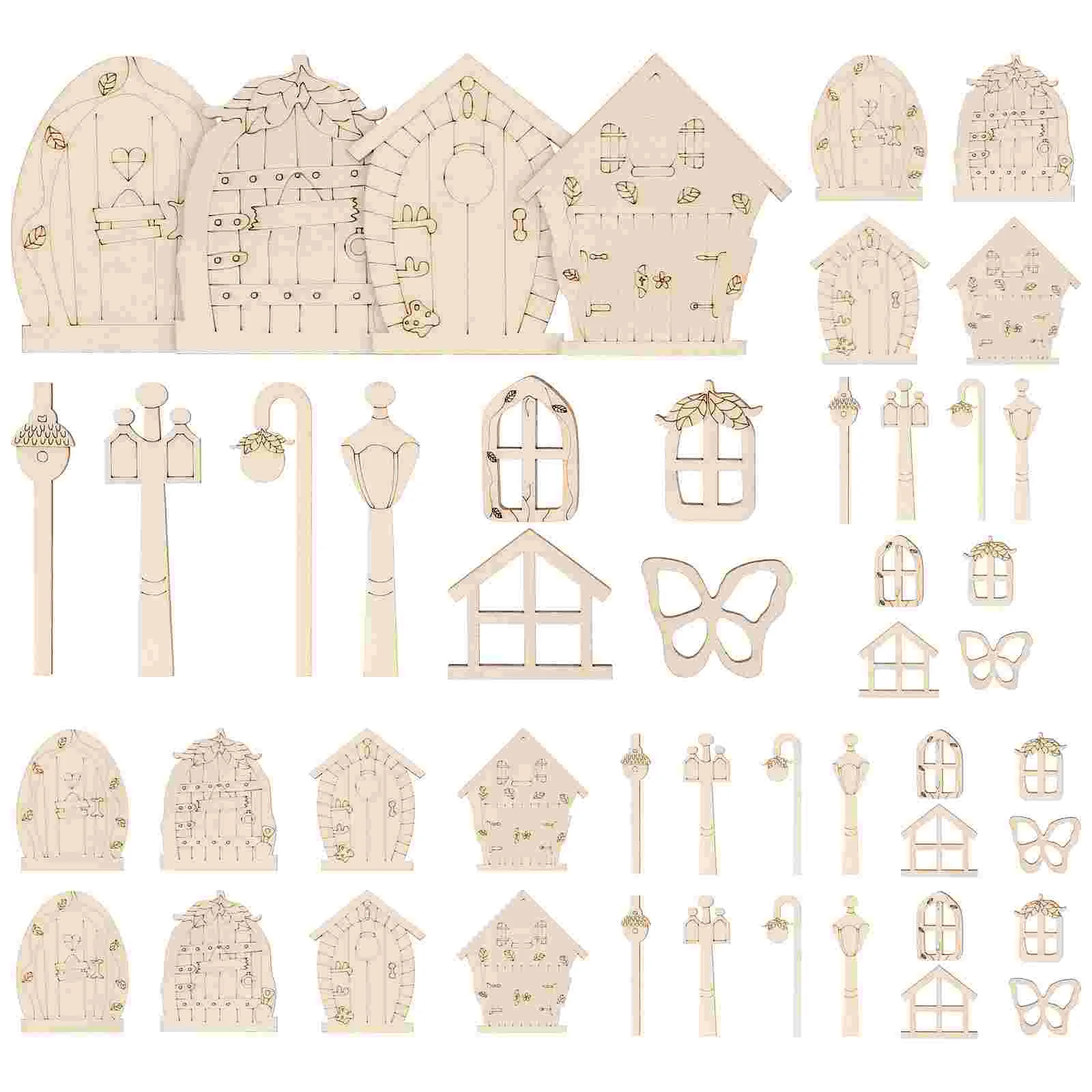 

Wood Door Wooden Cutouts Unfinished Fairy Miniature Lights Street Christmas Slices House Window Minidiy Slice Chip Unpainted