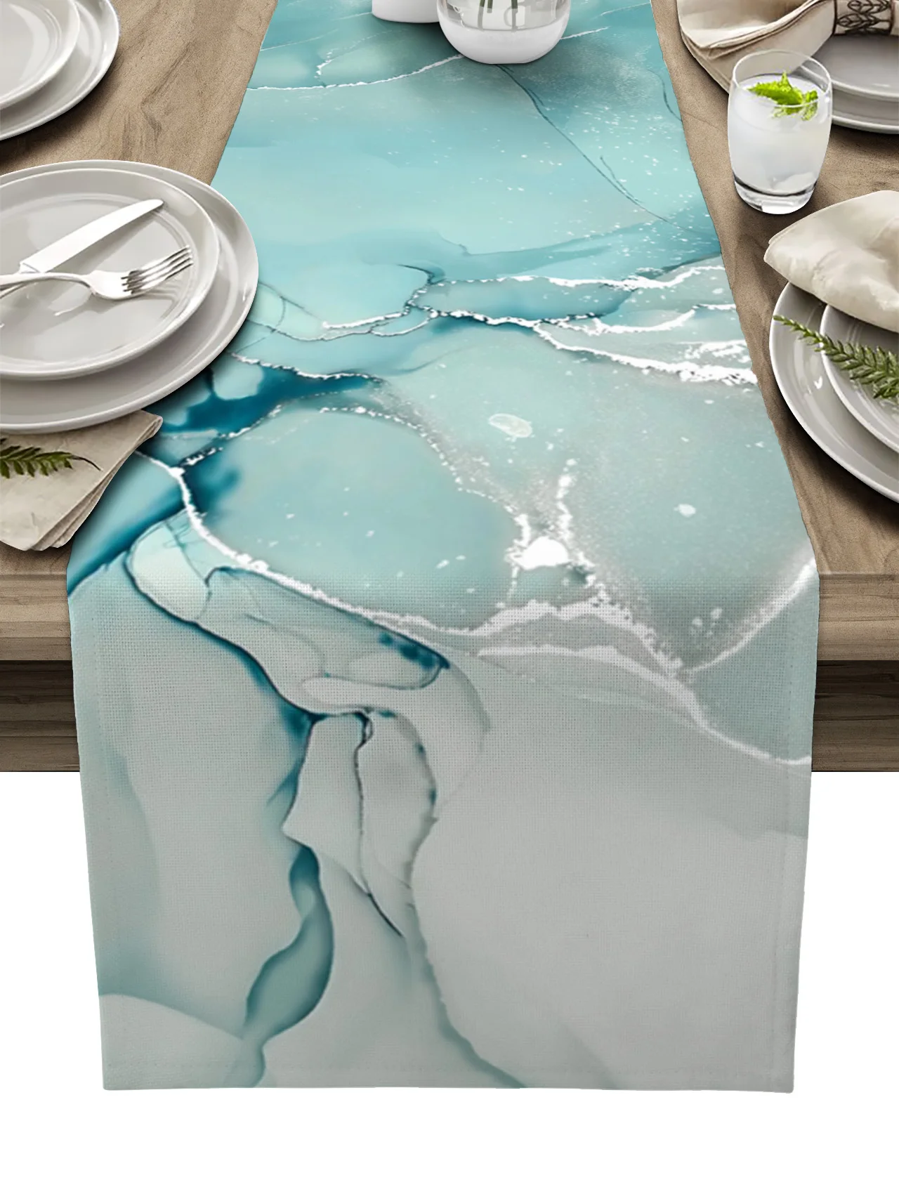 Camino de mesa de mármol Aqua, decoración del hogar, decoración de mesa de cena