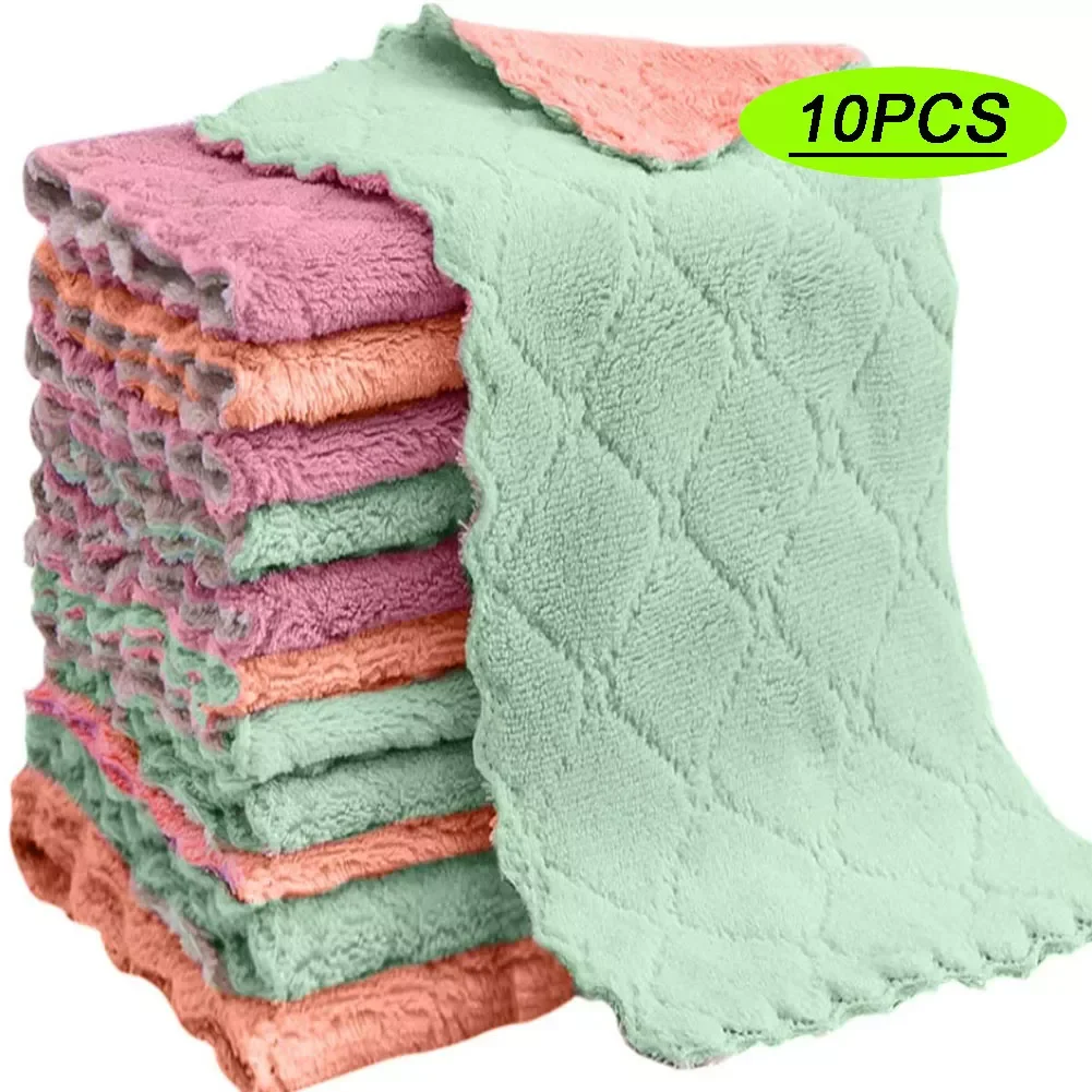 

10pcs Microfiber Towel Absorbent Kitchen Cleaning Cloth Non-stick Oil Dish Towel Rags Napkins Tableware Household Cleaning Towel