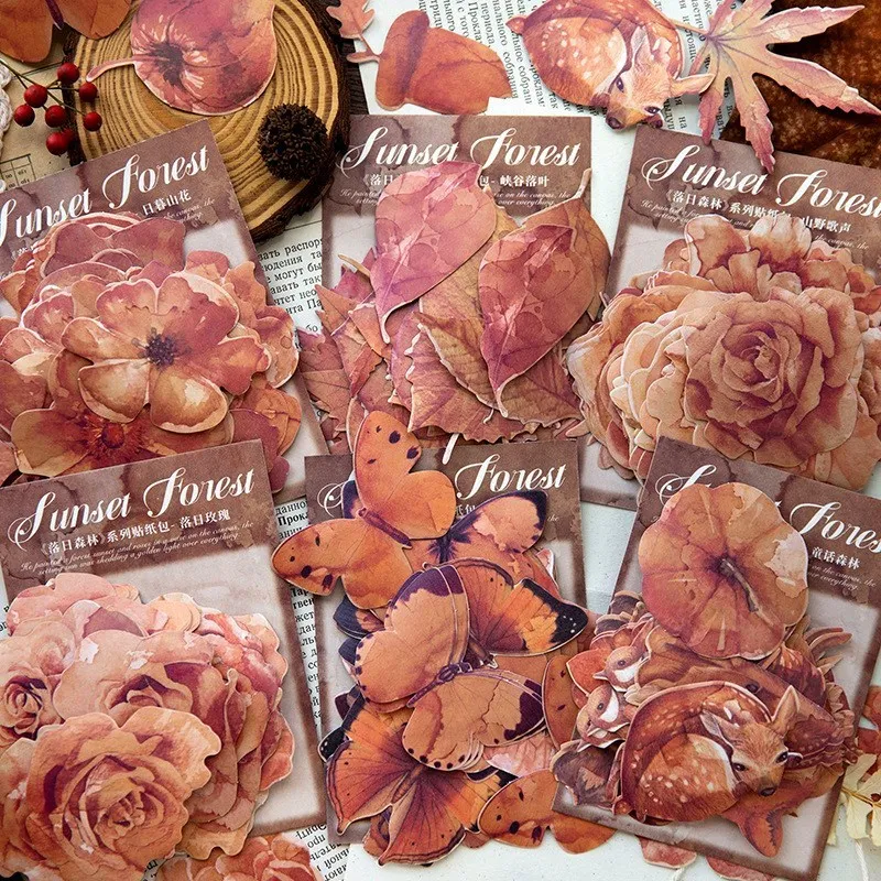 

45 Pcs Autumn Stickers Butterfly Fallen Leaves Scrapbooking Stickers For Planner Calendar Notebook DIY Decoration