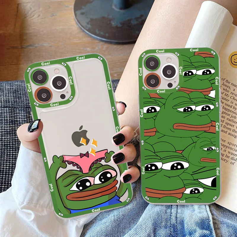 

Funny Sad Frog pepe meme Phone Case For iPhone 14 13 12 11 Pro Max Mini X Xs XR 6 7 8 Plus SE 2020 Transparent Case