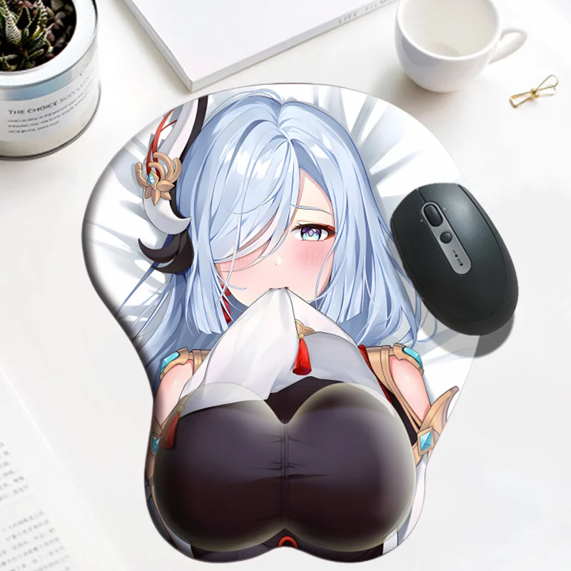 Genshin Impact Shenhe сексуальные груди 3D соски коврик для мыши Мягкая силиконовая гелевая грудь подставка для запястья Oppai Настольный коврик