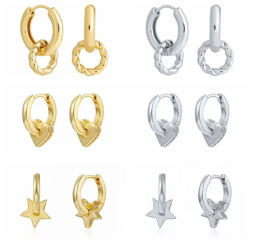 

925 Sterling Silver Ear Buckle Hoop Earrings for Women Geometric Gold Circle Round Pendant Earring Multiple Styles Metal Jewelry