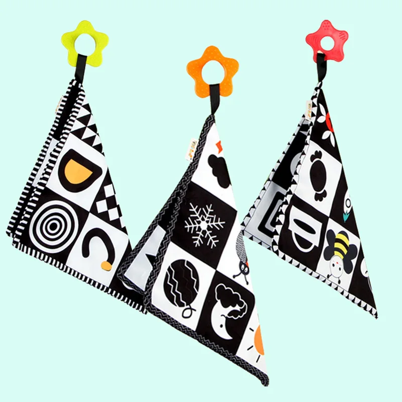 

Montessori Baby Teether Toys Black White Stimulation Toys Comfort Towel For Infant Baby Visual Cognition Stimulation Flashcards