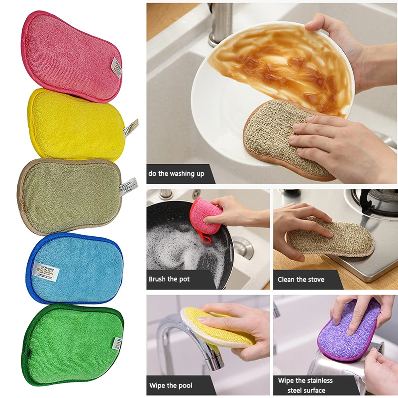 

5Pcs Sponge Cleaning Brushes Soft Scouring Pad Washing Sponge Dish Bowl Pot Cleaner Washing Tool Kitchen Accessories Gadgets Set