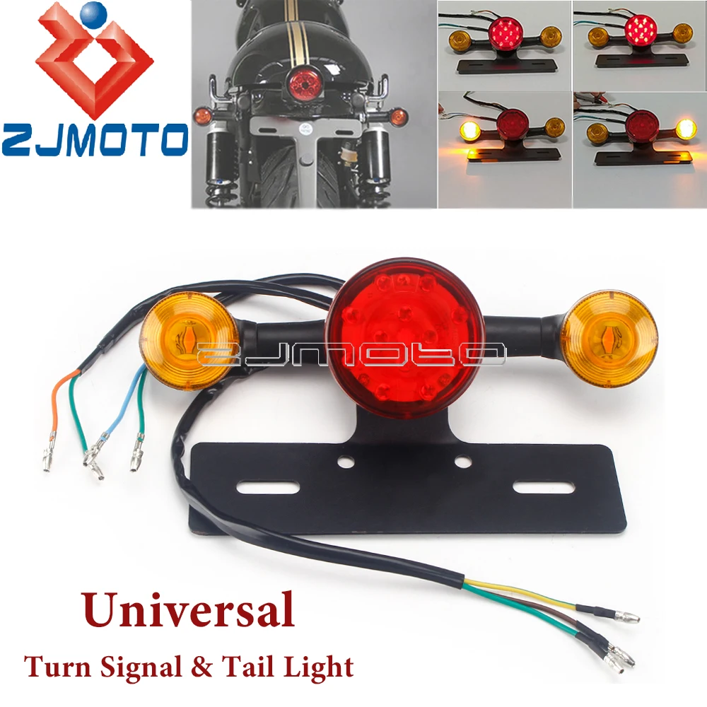 

Motorcycle Rear License Plate Tail Light LED Stop Light W/Turn Signal Light For Honda Suzuki Yamaha Kawaski Scrambler Cafe Racer