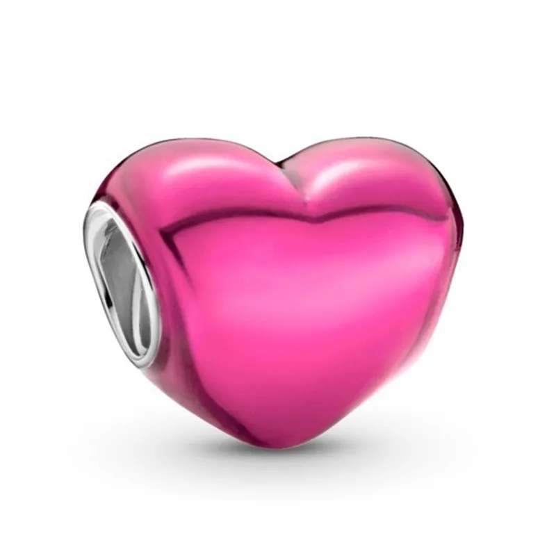 

Original Moments Metallic Pink Heart Beads Charm Fit Pandora Women 925 Sterling Silver Europe Bracelet Bangle Diy Jewelry