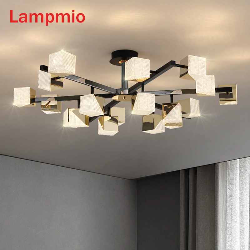 

Lampmio Luxury Black Golden LED Chandelier For Dining Room Modern Hotel Project Lighting Villa Hall Wire Pendant Lustres