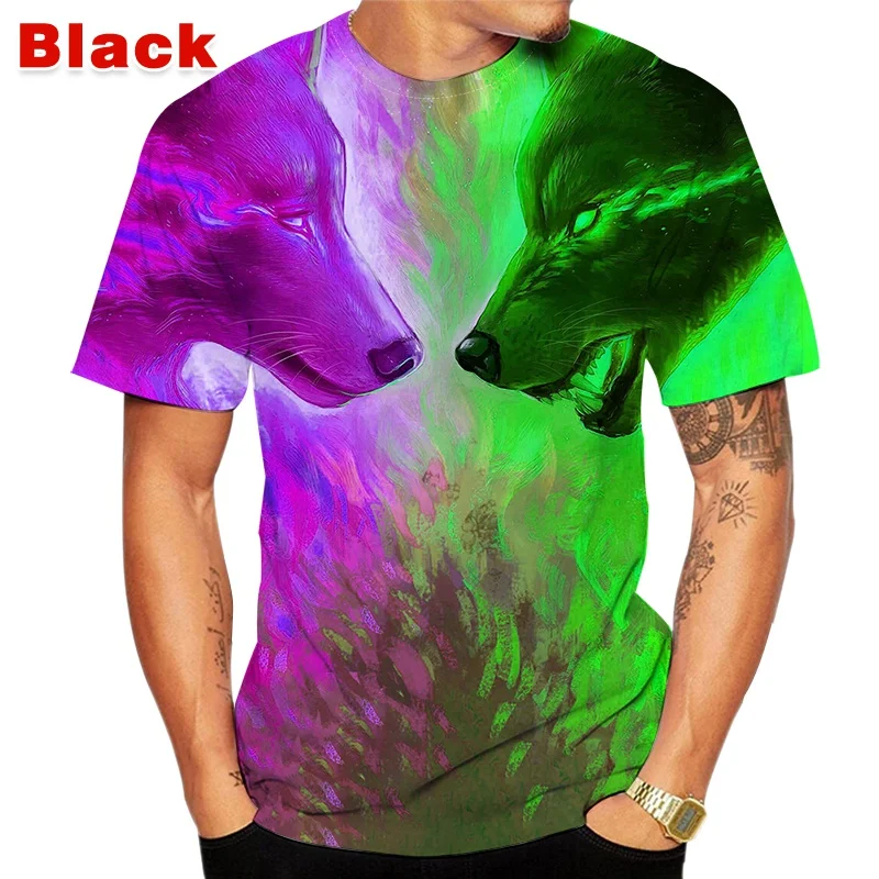 

Футболка мужская с 3D-принтом льва и волка, тенниска с коротким рукавом, индивидуальная майка, лето