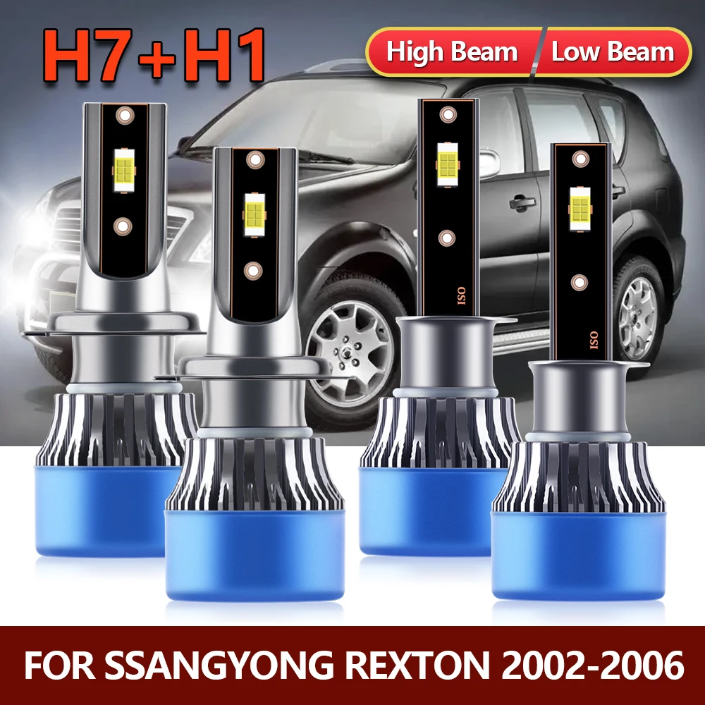 

4x LED Headlight Bulbs High Beam H1 + Low H7 Combo Car Conversion Lamps For Ssangyong Rexton 2002 2003 2004 2005 2006