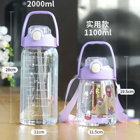2l sports water bottle with straw portable large capacity water bottles bike cup summer cold outdoor water jug with time marker