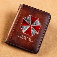 high quality genuine leather men wallets umbrella corporation sign printing short card holder purse luxury brand male wallet