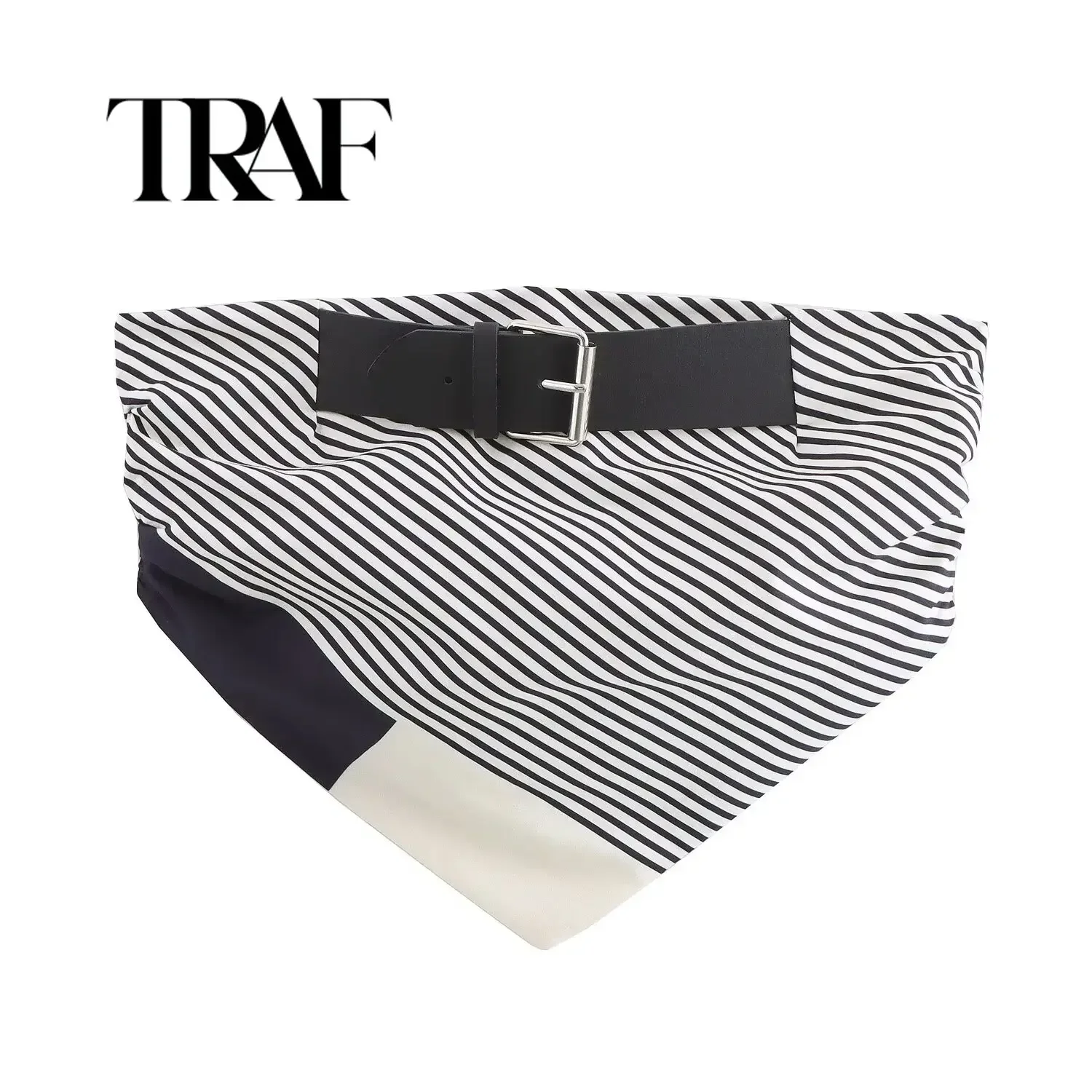 TRAF женская летняя полосатая блузка из поплина без бретелек рукавов уличная