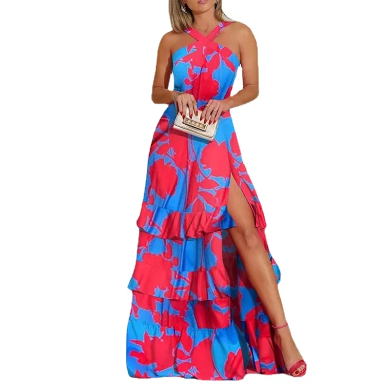 

Женское длинное платье с V-образным вырезом, без рукавов