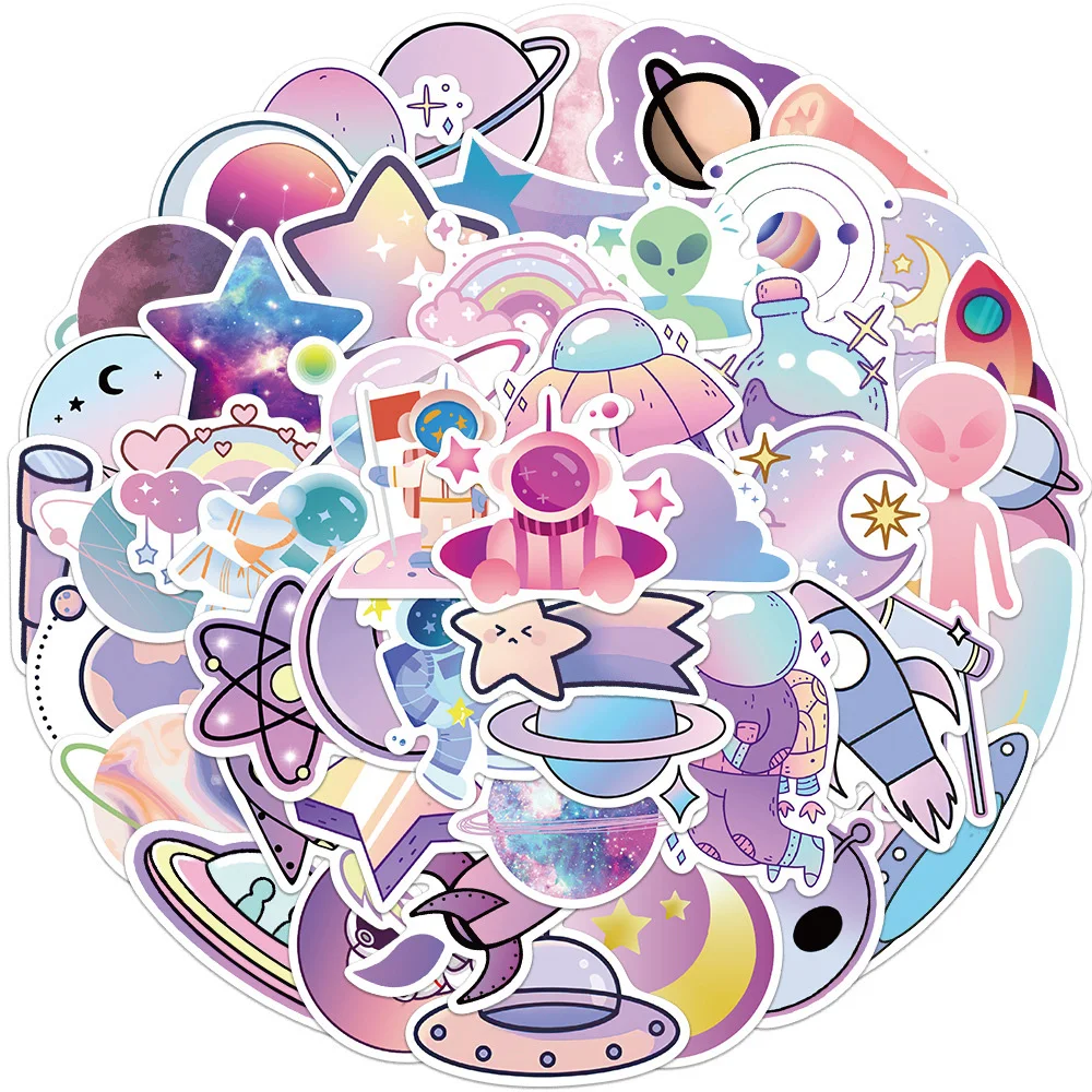 

10/30/50pcs Kawaii Planet Astronaut Alien Cartoon Girl Stickers Decal Scrapbooking Stationery Laptop Phone Cute Sticker Kid Toy